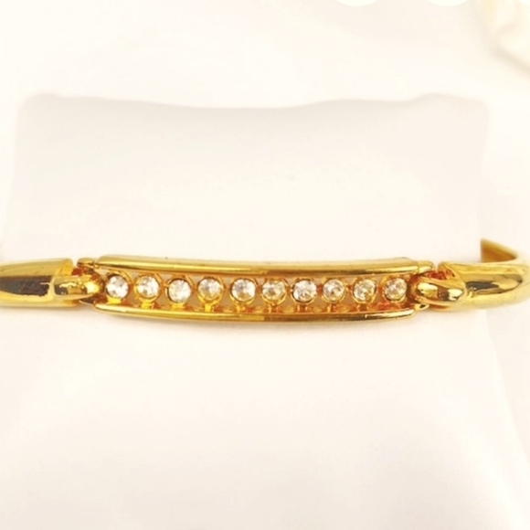 Bright Gold Plated Minimalist Crystal Hinged Bangle Bracelet - Picture 2 of 7